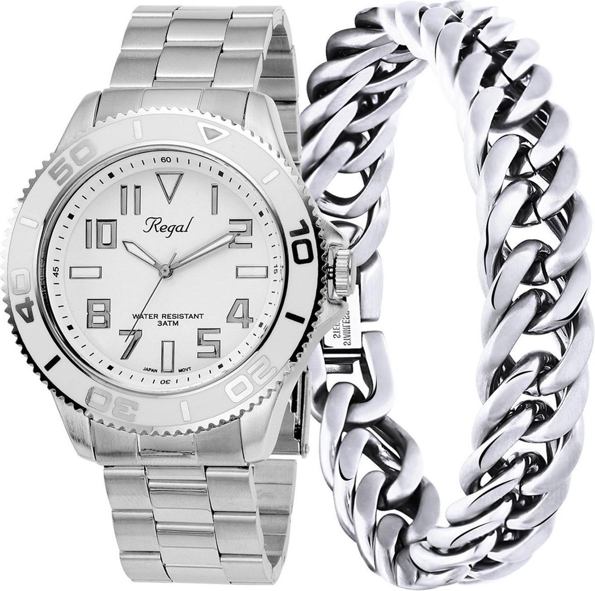 Stalen set armband & Regal horloge R14793-112 - Lucardi