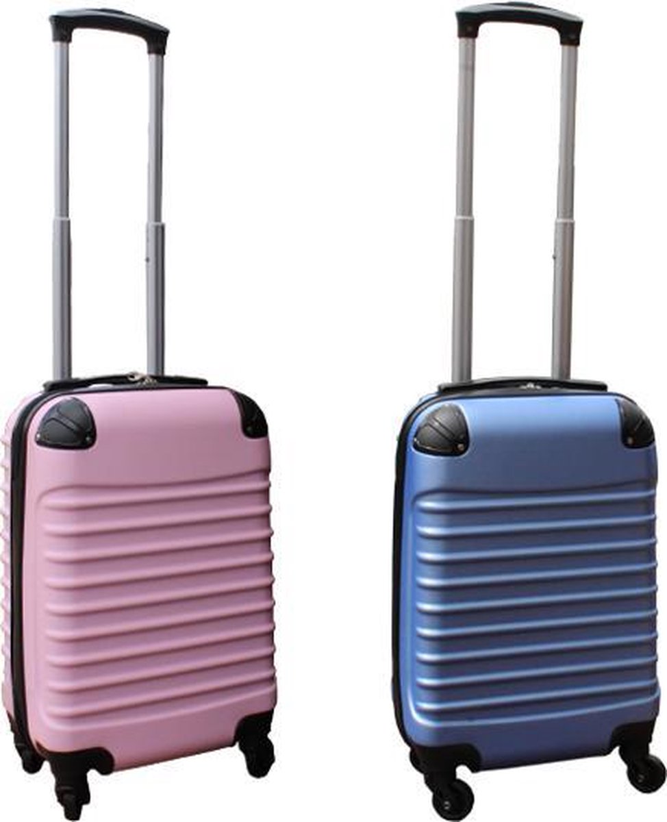 Travelerz kofferset 2 delig ABS handbagage koffers - met cijferslot - 27 liter - licht roze - licht blauw