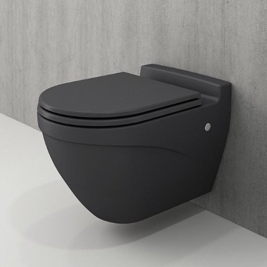 bol.com | Toiletpot Hangend Taormina Wandcloset Mat Antraciet Rimfree met  Softclose en Quickrelease