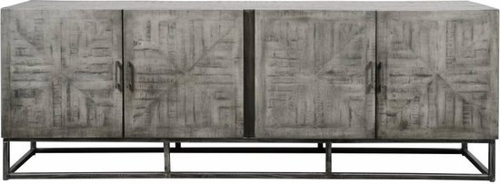 Cross massive mango - dressoir - grijs antiek - 4 deuren - frame geschuurd  metaal | bol.com