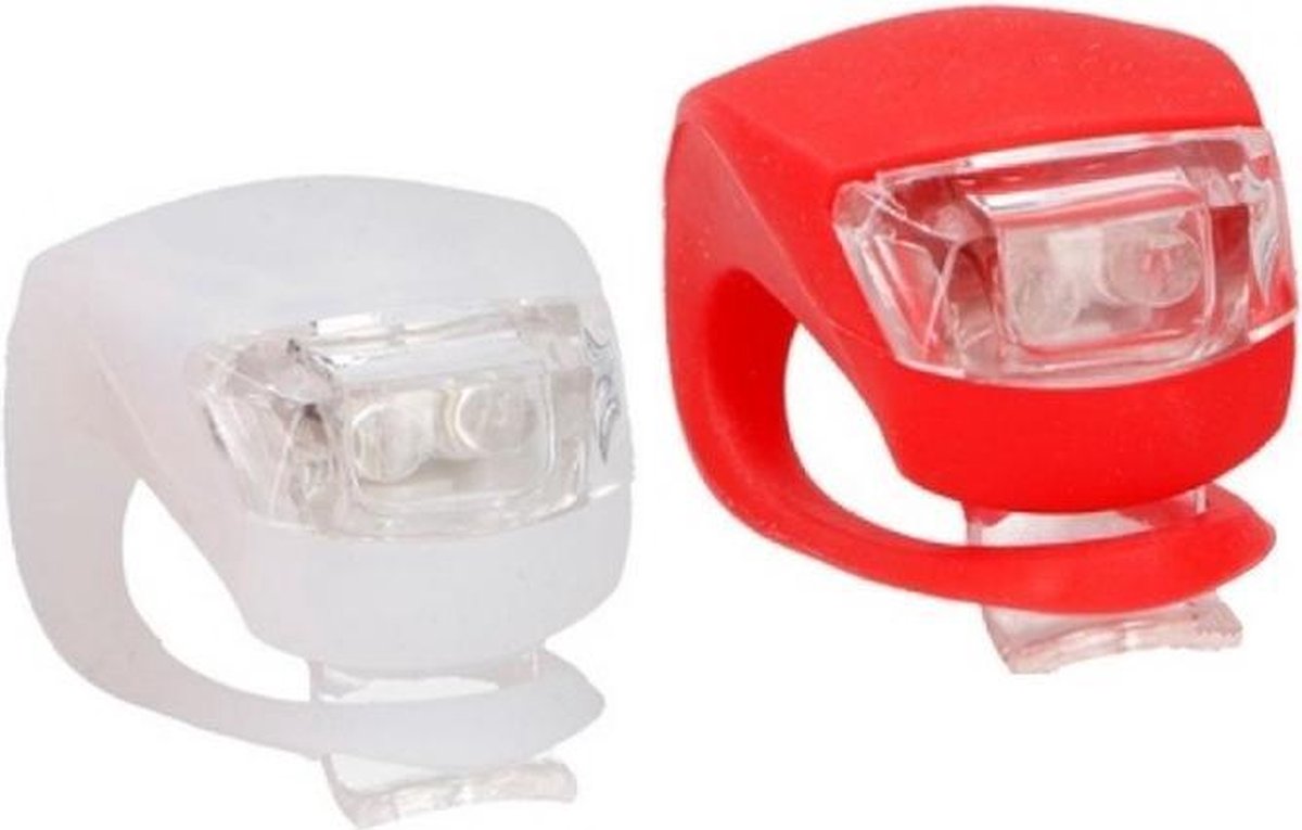 LED fietsverlichting set voor en achter - rood/wit - siliconen fietslampjes inclusief batterijen - voorlicht en achterlicht