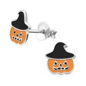Toverstaartjes sieraden - zilveren kinderoorbellen - halloween oorstekers - pompoen heksenhoed - meisjes oorbellen