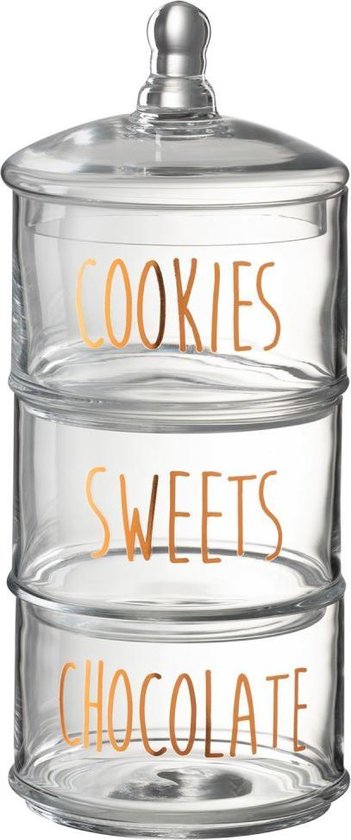 Snoeppot - Voorraadpot 3 Niveaus - Cookies - Chocolate - Sweets - Glas - Transparant... | bol.com