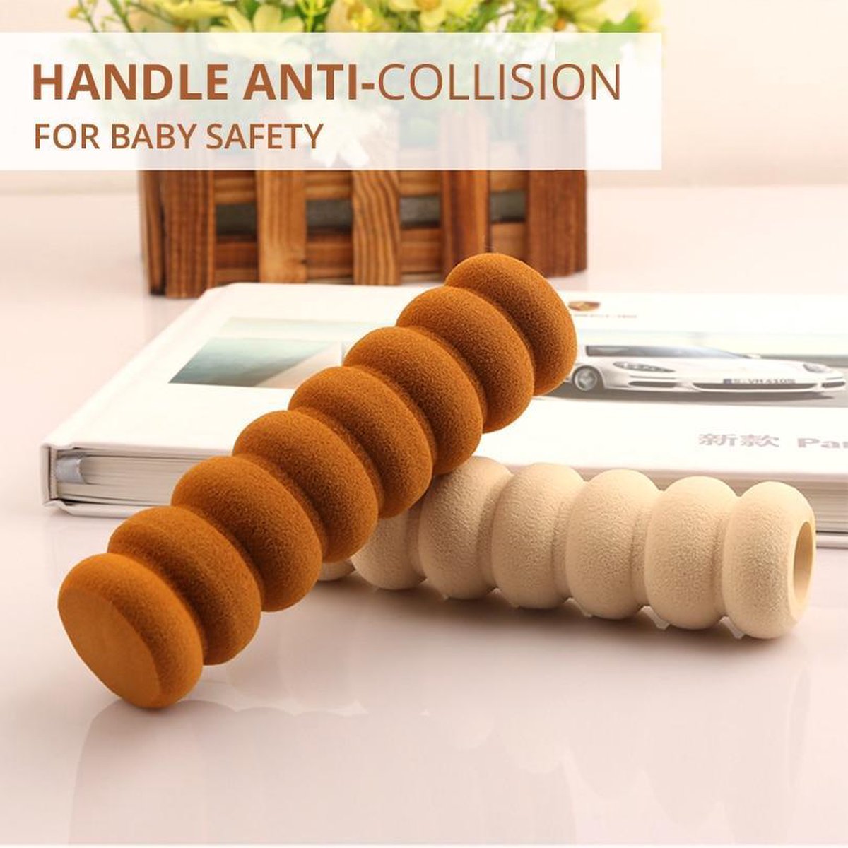 Coolty 6 stuks kinderveiligheidsdeurgrepen, zacht schuim baby veiligheidsdeurkruk-afdekking-bescherming (beige