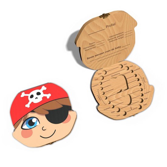 Tandendoosje met naam - Piraat - Hout - Voor jongens en meisjes - Opbergdoosje voor Melktanden - Tandendoosje voor kinderen van Merkloos — afbeelding 3