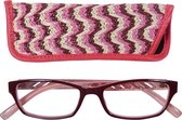 Lilly&June Leesbril Donkerrood/Roze +2.5 - Met Bijpassend Etui