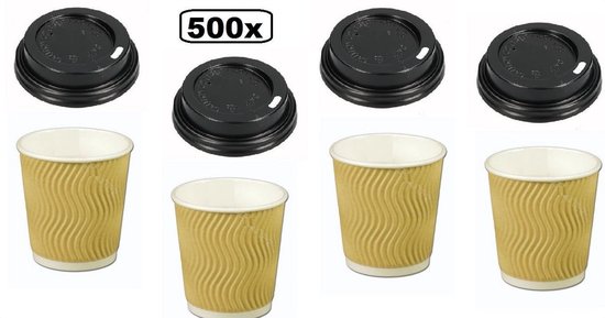 Samenwerking verlies Een deel 500x Koffiebeker dubbelwandig 177ml bruin + deksel zwart | bol.com