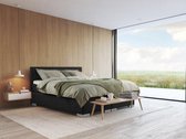 Beddenleeuw Boxspring Bed Sara - 180x200 - Incl. Pocketmatras + Hoofdbord - Lederlook Zwart (Skai)