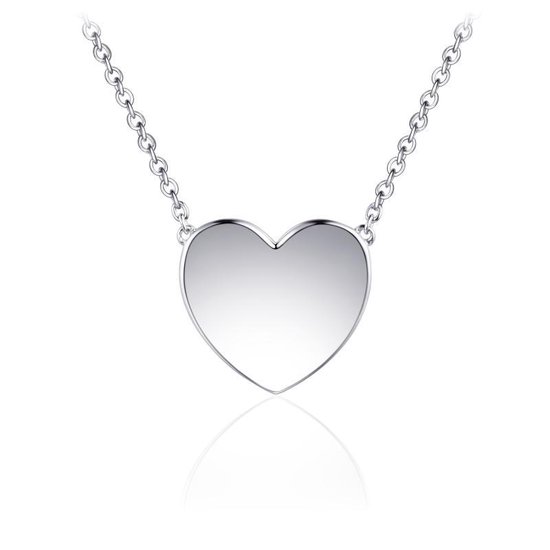 Juwelier Emo - Hart Ketting Zilver - Zilveren Ketting met hanger - 01128 - L 45 CM - DIAMETER 15 MM