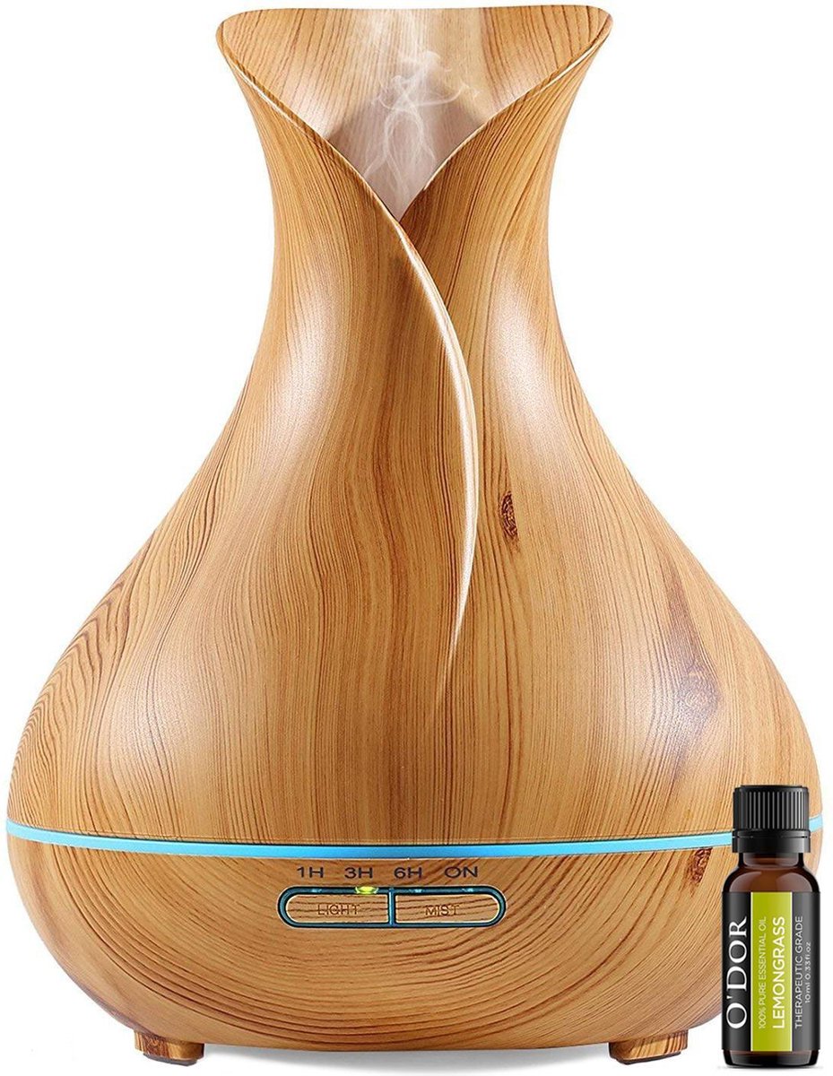 O'dor® Aroma Cool Mist Diffuser Luchtbevochtiger 400ml met EXTRA Lemongrass Olie Etherische Olie Ver
