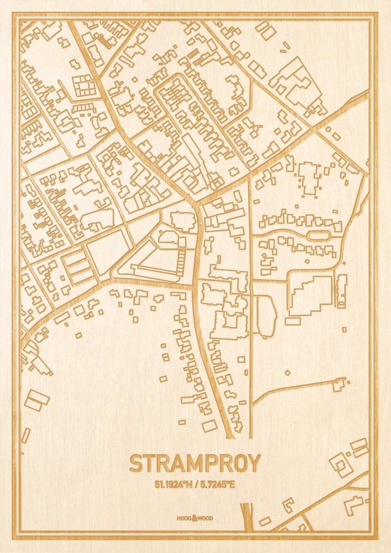Kaart Stramproy - Gegraveerde stadskaart Hood&Wood - Hout, A4 | bol.com