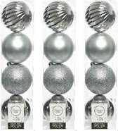 12x Zilveren kunststof kerstballen 10 cm - Mix - Onbreekbare plastic kerstballen - Kerstboomversiering zilver