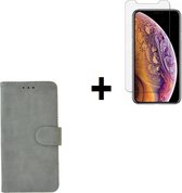 iPhone 11 Hoes Cover Wallet Book Case Grijs + Screenprotector Tempered Gehard Glas