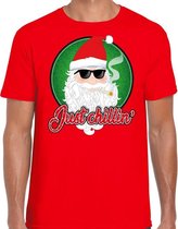 Fout Kerst shirt / t-shirt - Just chillin / cool / stoer - rood voor heren - kerstkleding / kerst outfit S (48)