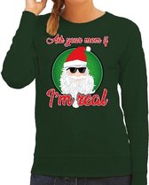 Foute Kersttrui / sweater - Ask your mom I am real - groen voor dames - kerstkleding / kerst outfit L (40)