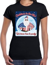 Fout Amerika Kerst t-shirt / shirt - Christmas in USA we know how to party - zwart voor dames - kerstkleding / kerst outfit XS