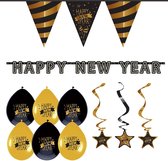 Versierings Pakket Happy New Year (M) | Oud & Nieuw | Feestpakket | Happy New Year | Decoratie | Versiering | Letterslinger Zwart & Wit