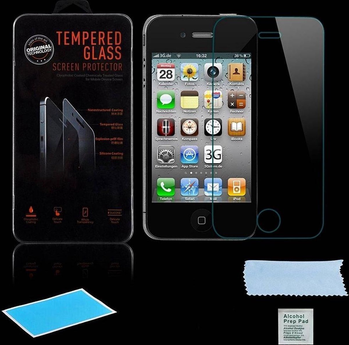 iPhone 4 / 4S Screenprotector Tempered Glass Glazen Gehard 2.5D 9H