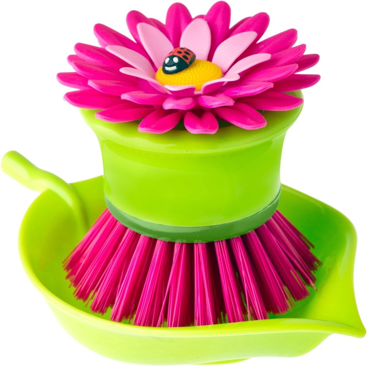 Goedkoopste ROZE FLOWER POWER AFWASBORSTEL MET HOUDER VIGAR 6482