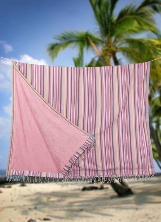 Serviette de plage Kikoy XL Candy Stripes Pink - Serviette de plage double  - 2... | bol