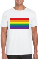 Gay pride t-shirt met Regenboog vlag wit heren L