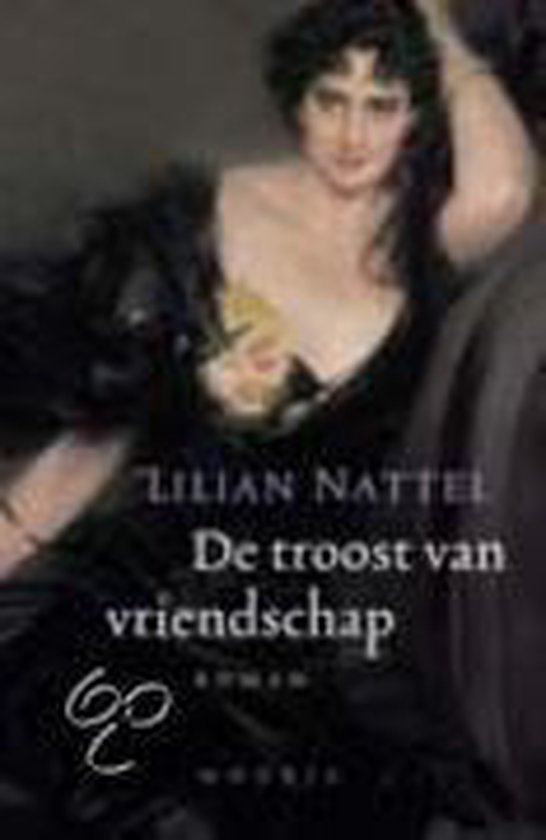 Boekomslag met de titel 'De troost van vriendschap' van Lilian Nattel, met een vrouw in een zwarte jurk.