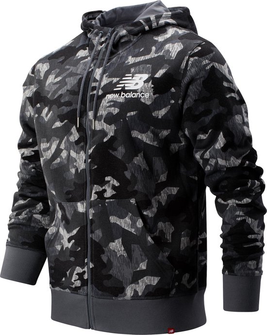 New Balance PRINTED ESSENTIALS STACKED FULL ZIP HOODIE Heren Vest -  GUNMETAL - M | bol.com