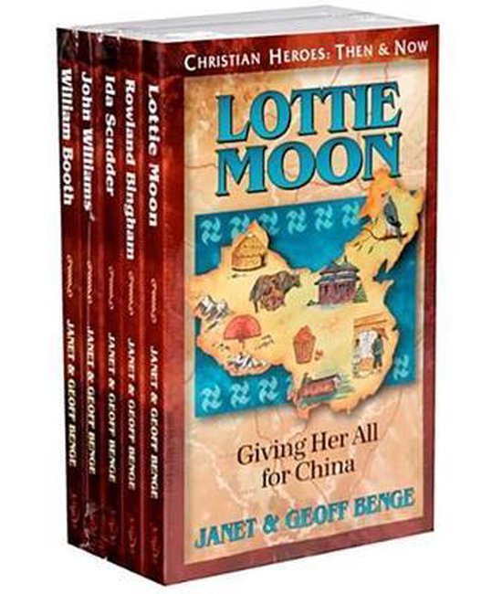 Set van 5 boeken over Lottie Moon, met Chinese landkaart op de kaft.