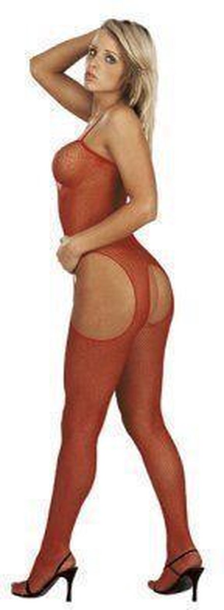 Catsuit Open Bust + Crotch - Visnet Rood