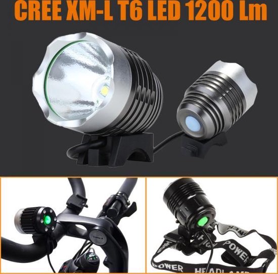 Aanzetten Vrijwillig produceren Krachtige fietslamp hoofdlamp op accu, Xtreme CREE XM-L T6 LED 1200 Lumen |  bol.com