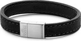 Frank 1967 7FB-0202 - Heren armband met staal element - leer - lengte 21 cm - zwart