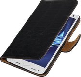 Zwart Krokodil booktype wallet cover hoesje voor Motorola Droid Turbo 2