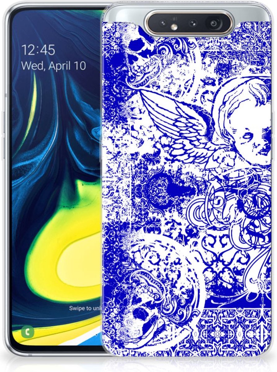 Silicone Back Case Samsung Galaxy A80 Angel Skull Blauw