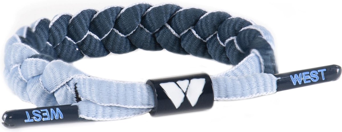 West Bracelet - Model Rope - Stoere gevlochten kinder armband / tiener armband - Touw armband - Verstelbaar - Omkeerbaar - Kleur donkerblauw/ lichtblauw