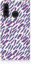 Huawei P30 Lite Standcase Hoesje Design Feathers Color