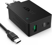 Aukey Quick Charge 3.0 Oplader PA-Y2 - 1 USB poort + 1 USB-C poort - Black