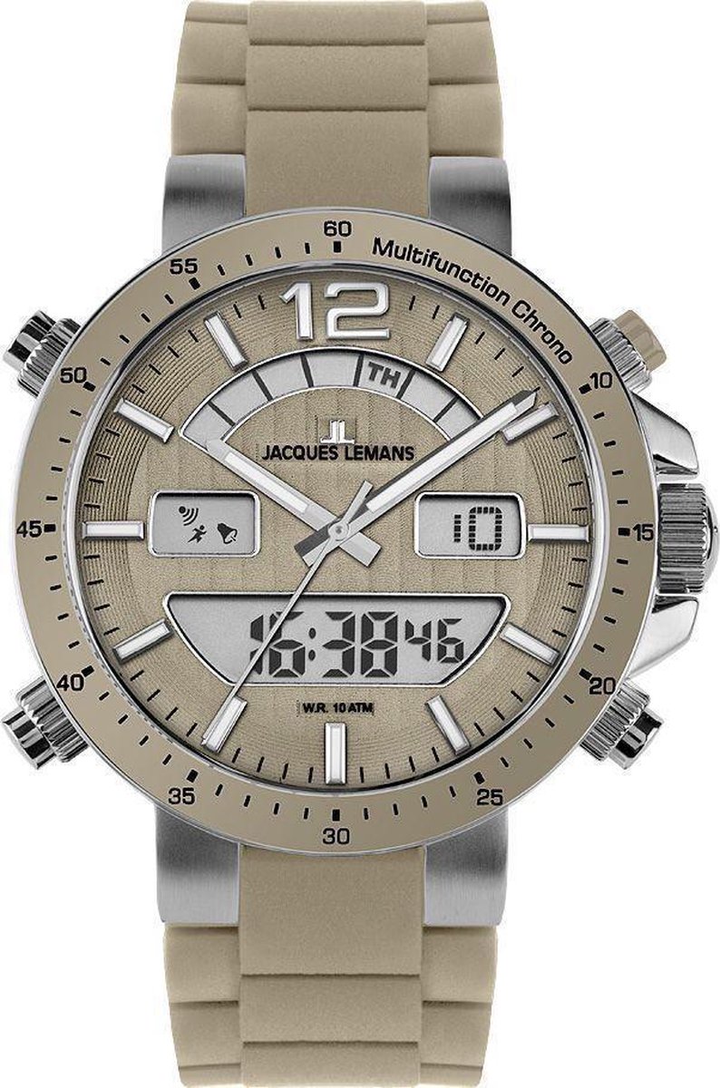 JACQUES LEMANS - 1-1712V - Horloge - Silikone - Beige - 46 mm