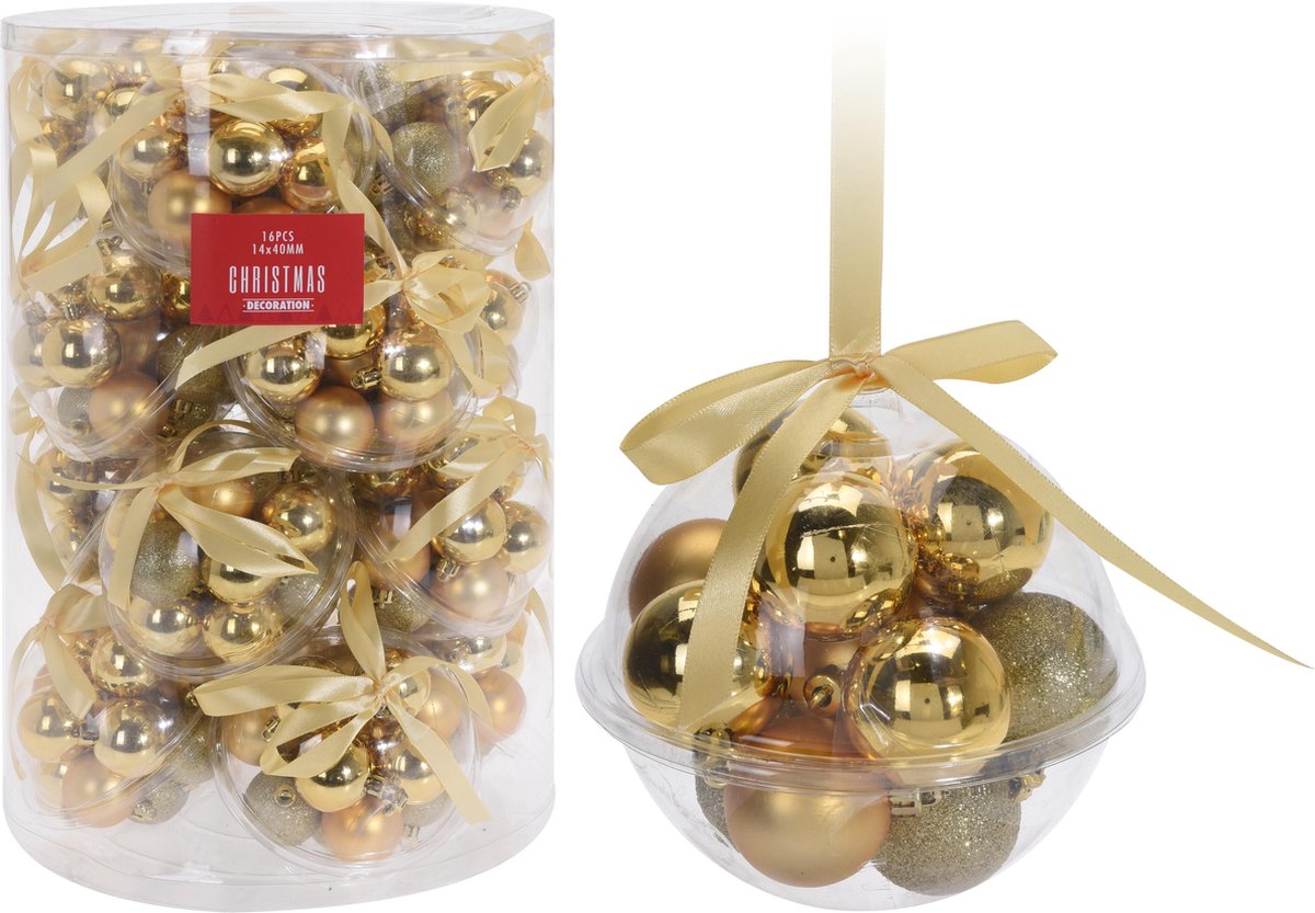 Noname Kerstballen set 14x40mm goud