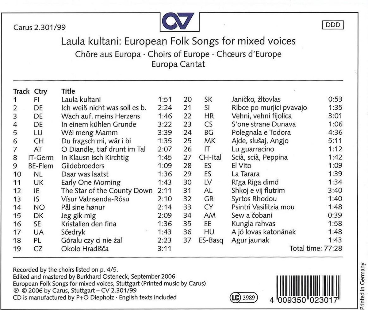 Laula Kultani (European Folk Songs (CD), Choirs Of Europe Muziek