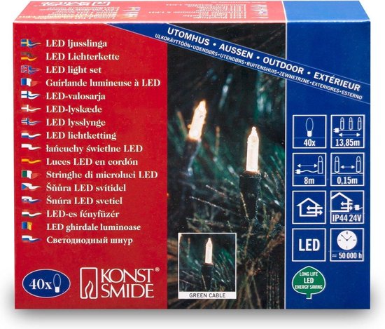 Konstsmide 6004 - Snoerverlichting - 40 lamps LED pizello - 585 cm - 24V - voor buiten - warmwit