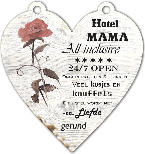 Spreukenbordje: Hotel mama (Rode roos)