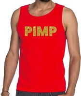 Pimp glitter tekst tanktop / mouwloos shirt rood heren - heren singlet Pimp XXL
