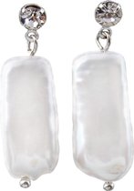 Zoetwater parel oorbellen Bling Pearl Rectangle White - oorsteker - echte parels - wit - stras steen