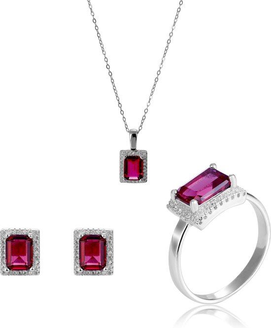 Orphelia SET-7425 / RU / 52 - Ensemble de bijoux: Collier + Boucles d'oreilles + Bague - Argent 925 - Zircone Rubis - Bague taille 52