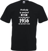 Mijncadeautje - Unisex T-shirt - Nobody is perfect - geboortejaar 1956 - zwart - maat XXL