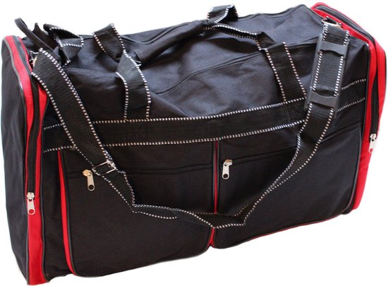 Sporttas met schouderriem - 5 vakken - nylon - zwart en rood | bol.com