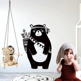 Zwarte Muursticker Nordic style beer - Kinderkamer beer - Noorwegen stijl beer sticker - dierensticker kids - 58 x 85 cm
