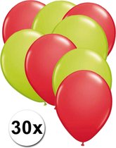 Ballonnen Rood & Licht groen 30 stuks 27 cm