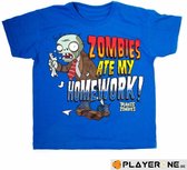 Plants vs Zombies Kinder T-shirt Blauw Homework Maat 176/182