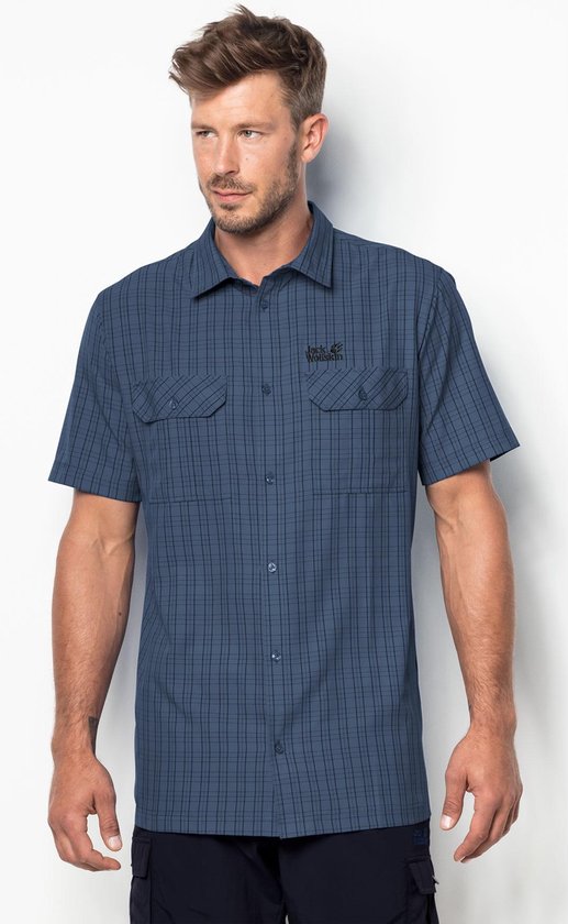 Jack Wolfskin Thompson Shirt Men - Ocean wave checks - Outdoor Kleding - Fleeces en Truien - Overhemd korte mouw